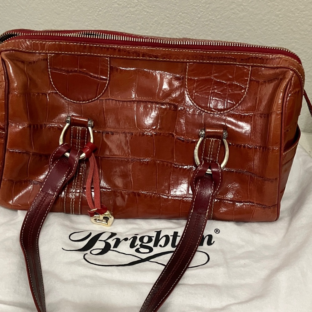 Brighton Women's Rich Red Croc-Embossed Shoulder Bag
